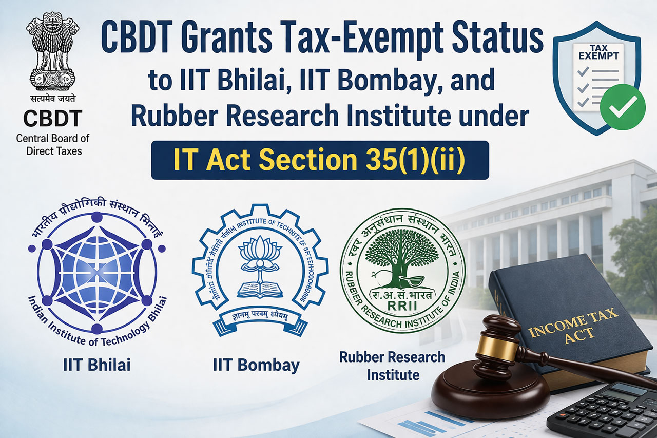 CBDT Grants Tax-Exempt Status to IIT Bhilai, IIT Bombay, and Rubber Research Institute under IT Act Section 35(1)(ii)