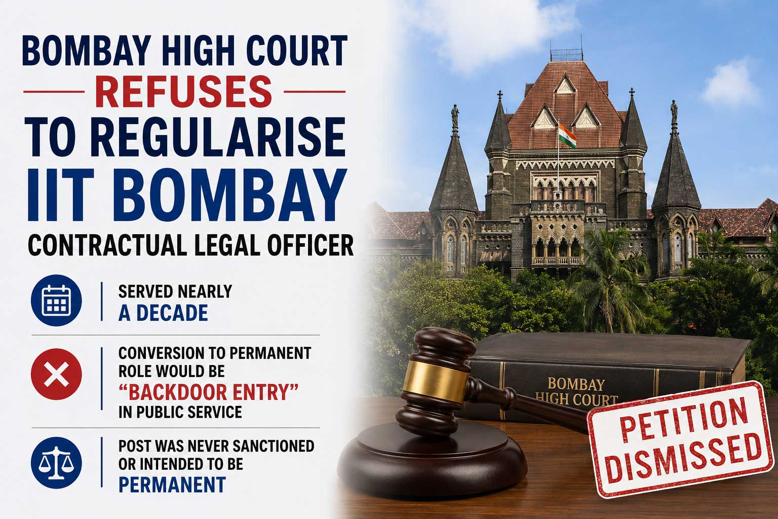 Bombay High Court rejects IIT law officer’s plea for permanency after 10 years of service