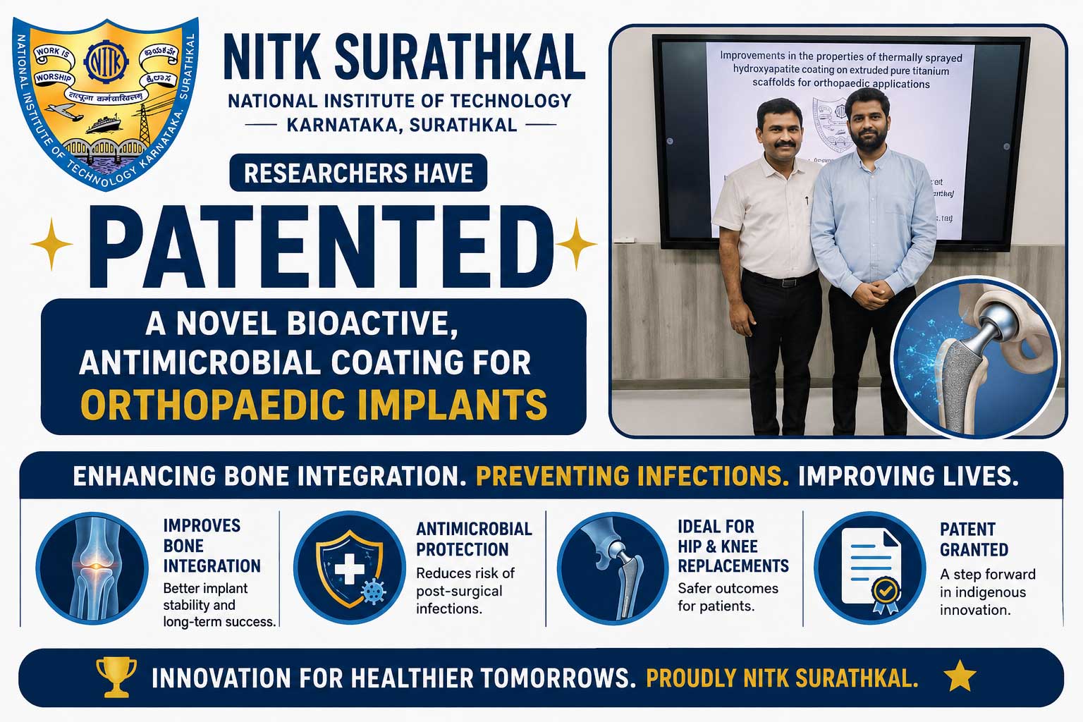 NITK researchers patent coating for orthopaedic implants