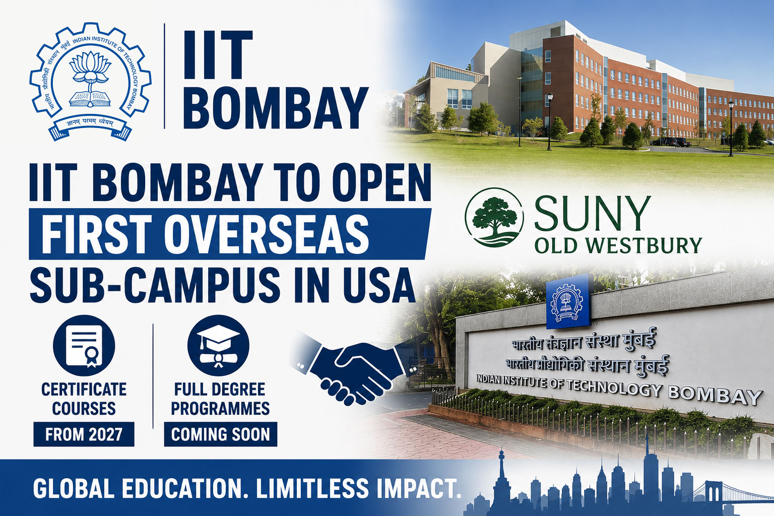 IIT Bombay Announces Its First-Ever Overseas Sub-Campus in the US with SUNY Old Westbury