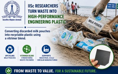 IISc researchers convert discarded milk pouches into recyclable engineering plastic using a vitrimer blend that strengthens waste polymers