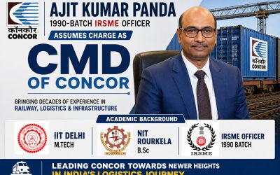 1990-batch IRSME officer Ajit Kumar Panda assumes charge as CMD of CONCOR, bringing decades of railway, logistics and infrastructure experience.