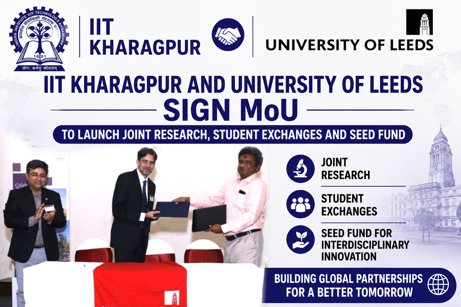 IIT Kharagpur and the University of Leeds sign an MoU to launch joint research, student exchanges and a seed fund for interdisciplinary innovation.