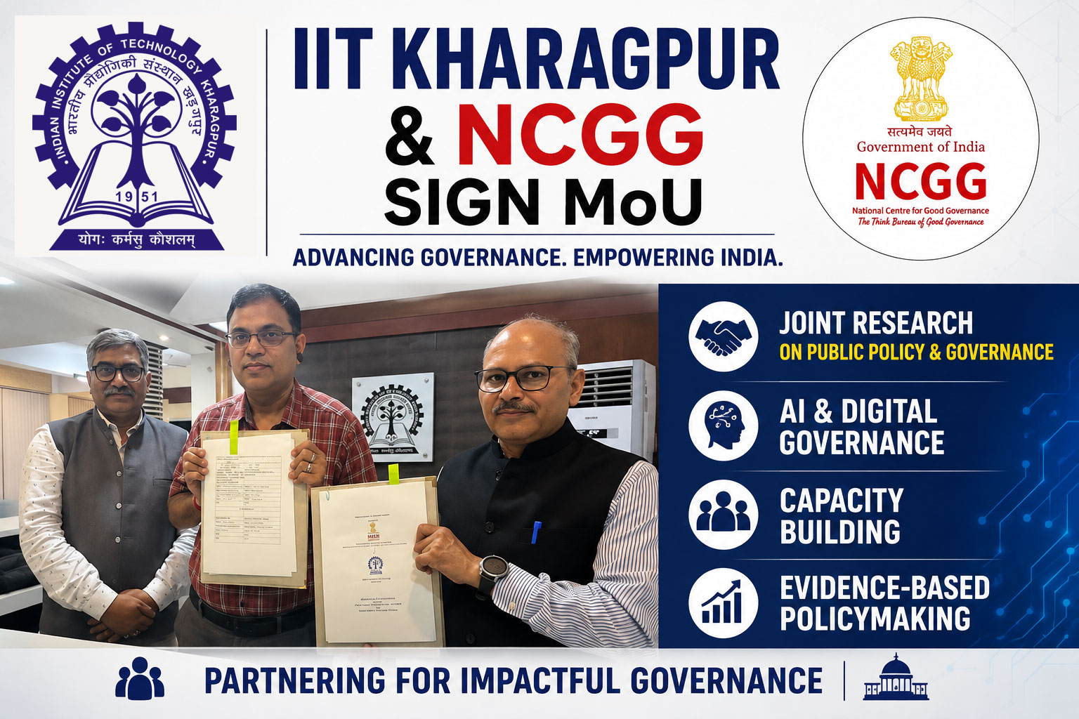 IIT Kharagpur and NCGG sign MoU to collaborate on public policy, governance, AI and digital governance