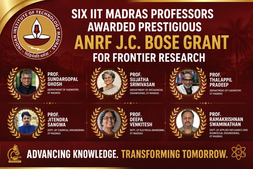 Six IIT Madras Professors Awarded Prestigious ANRF J.C. Bose Grant for Frontier Research