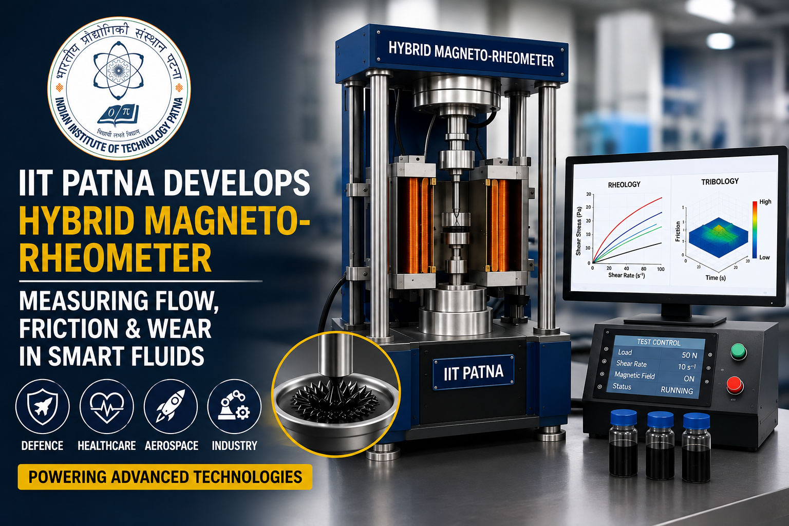 IIT Patna researchers develop a hybrid magneto-rheometer that measures flow, friction and wear in smart fluids